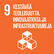 YK:n Agenda 2030 tavoitteen 9 -ikoni: Kestävää teollisuutta, innovointia ja infrastruktuureja.
